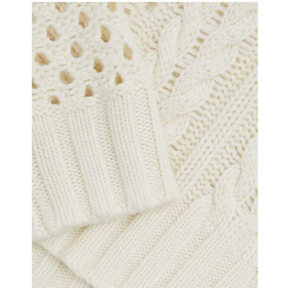 Reiss Ivory Wool Cashmere Cropped Boho married Cable Knit Sweater Women's Large - Picture 15 of 15